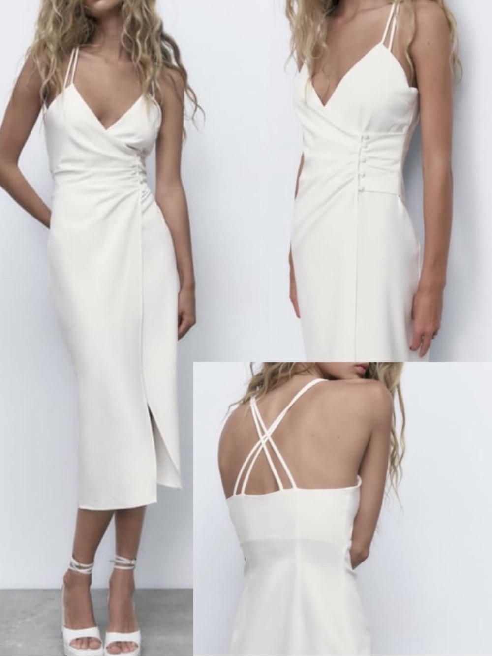 New! White Elegant cross strap Midi Dress size L